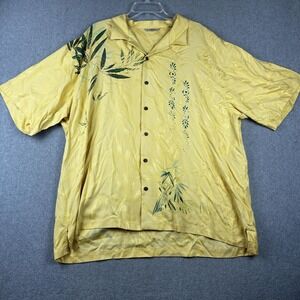 Tommy Bahama Shirt Mens 2XL Yellow 100% Silk Bamboo Floral Hawaiian Camp Casual